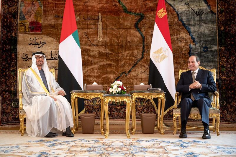 Sheikh Mohamed bin Zayed, Crown Prince of Abu Dhabi and Deputy Supreme Commander of the Armed Forces, with Egyptian President Abdel Fattah Al-Sisi in Cairo. Courtesy: Twitter