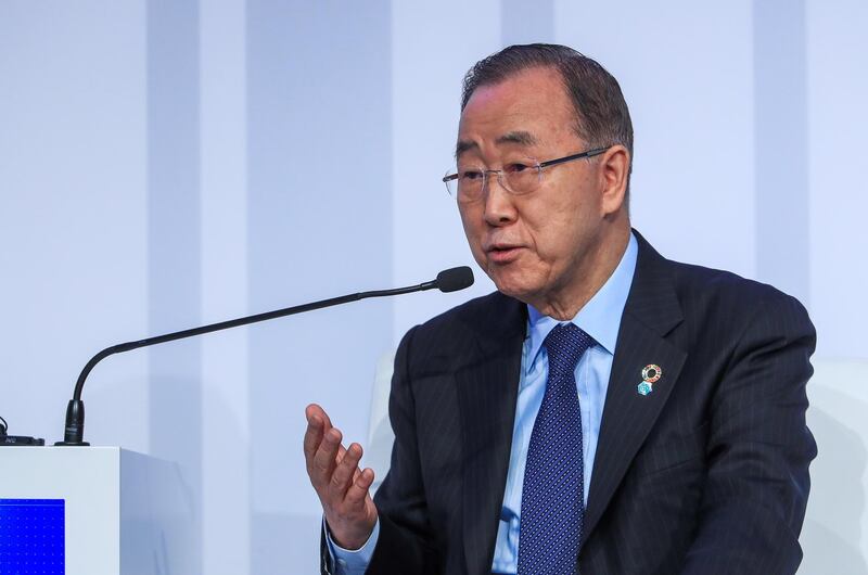 Abu Dhabi, U.A.E., Janualry 15, 2019.  
Day 2 Abu Dhabi Sustainability Week.
Ban Ki-moon, Former Secretary General, United Nations Co-Chair, Ban Ki-moon Centre for Global Citizen during the forum.
Victor Besa / The National
Section:  NA
Reporter:  Nick Webster