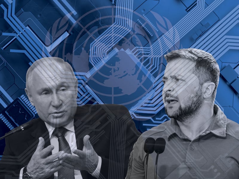 Both Russian President Vladimir Putin and Ukrainian President Volodymyr Zelenskyy have been impersonated online using deepfake technology. Nick Donaldson / Getty