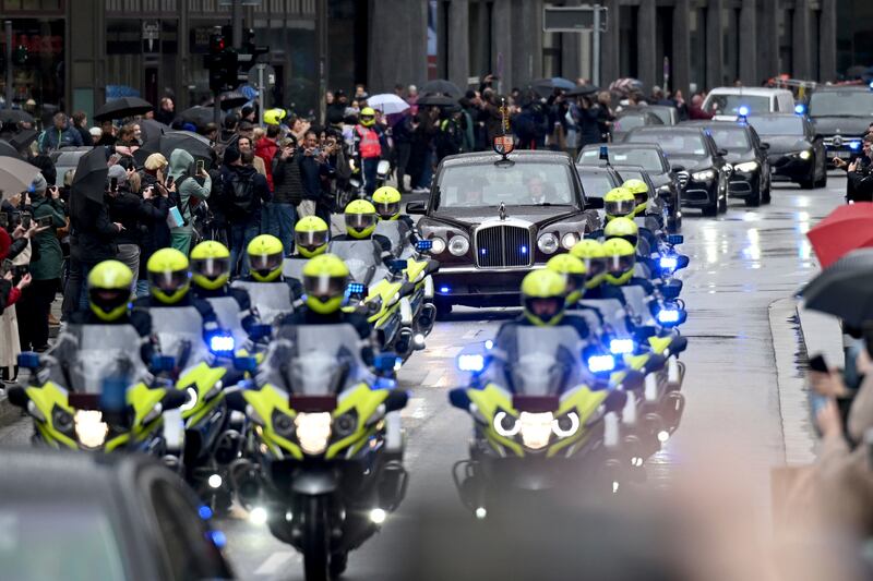 King Charles' motorcade on the streets of Hamburg. AP