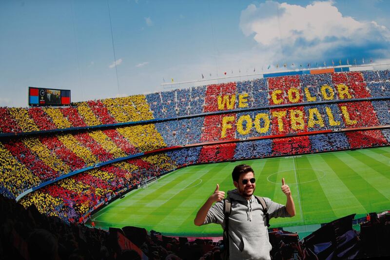 A visitor on the Barcelona FC tour inside the Camp Nou stadium before the coronavirus gripped Spain. Reuters