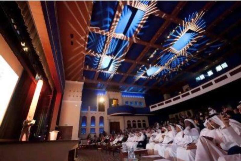 A rapt audience listens to the author David Nicholls's speech during the opening ceremony of the Emirates Airline Festival of Literature in Dubai last week. Jaime Puebla / The National