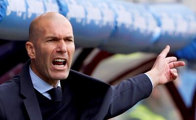 epa06593945 Real Madrid's French head coach Zinedine Zidane reacts during the Spanish Primera Division soccer match SD Eibar and Real Madrid at Ipurua stadium in Eibar, northern Spain, 10 March 2018.  EPA/JUAN HERRERO