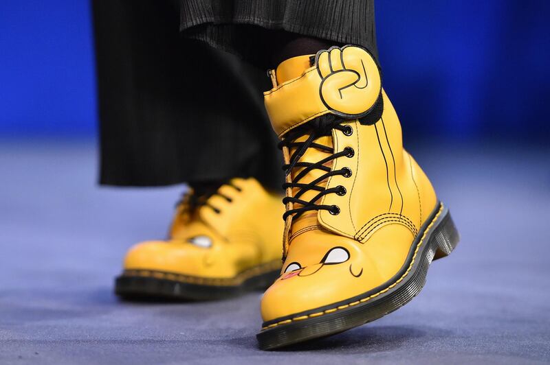 ABERDEEN, SCOTLAND - OCTOBER 16:  Angela Constance MSP wears yellow Dr. Martens boots during the morning session on day two of the 81st annual SNP conference at the Aberdeen Exhibition and Conference Centre on October 16, 2015 in Aberdeen, Scotland. The Scottish National Party are holding their first conference this week since the landslide victory in the May 2015 general election.  (Photo by Jeff J Mitchell/Getty Images)