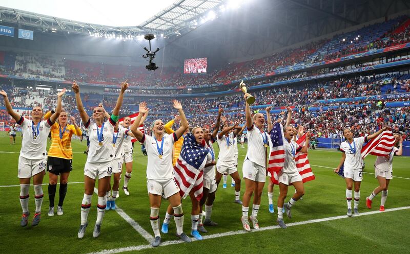 The US team celebrate their fourth World Cup win. Reuters