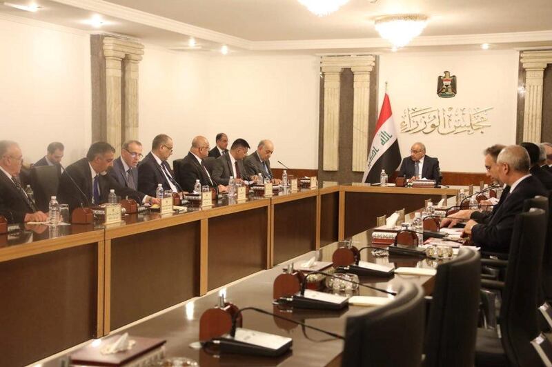 Iraq's Prime Minister-designate Adel Abdul Mahdi holds his first cabinet session in Baghdad, Iraq October 25, 2018. Iraqi Prime Minister Media Office/Handout via REUTERS   ATTENTION EDITORS - THIS IMAGE WAS PROVIDED BY A THIRD PARTY. NO RESALES. NO ARCHIVES.