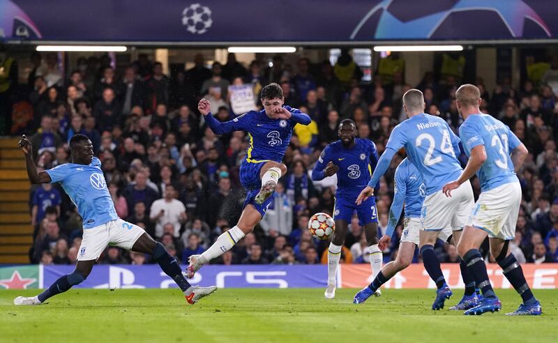 Chelsea's Andreas Christensen scores their first goal in the Champions League match against Malmo at Stamford Bridge, London, on Wednesday night. Photo: PA