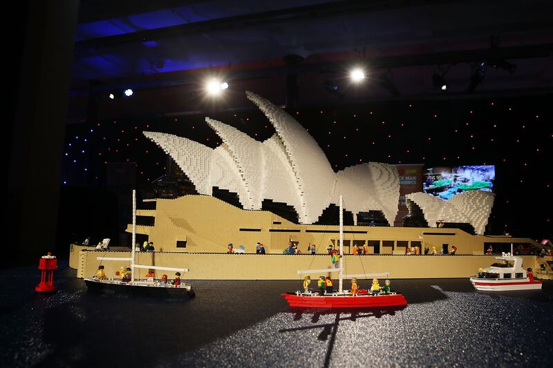 A model of the Sydney Opera House built from Lego on display at the 'Brick Man Experience — The Complete Collection', by Ryan McNaught, at Sydney Town Hall.  Getty Images