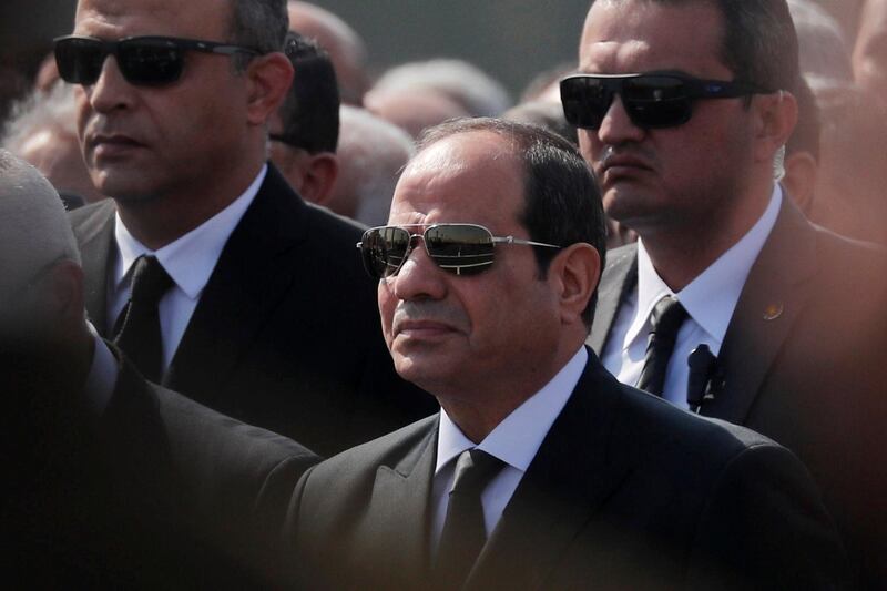 Egyptian President Abdel Fattah El Sisi attends the funeral of former President Hosni Mubarak. Reuters