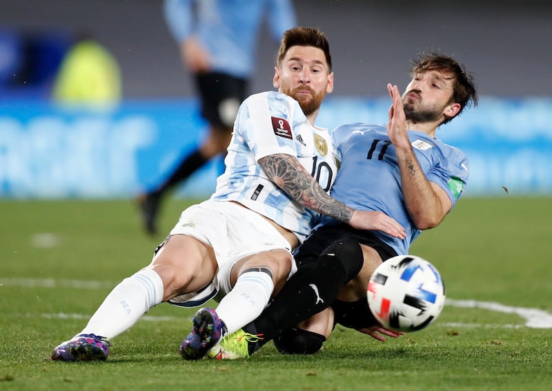 October 10, 2021. Argentina 3 (Messi 38', De Paul 44', La. Martinez 62') Uruguay 0. Luis Suarez missed three gilt-edged chances - two saved by goalkeeper Emiliano Martinez and another that hit the post - before Uruguay meekly surrendered to defeat in Buenos Aires. Reuters