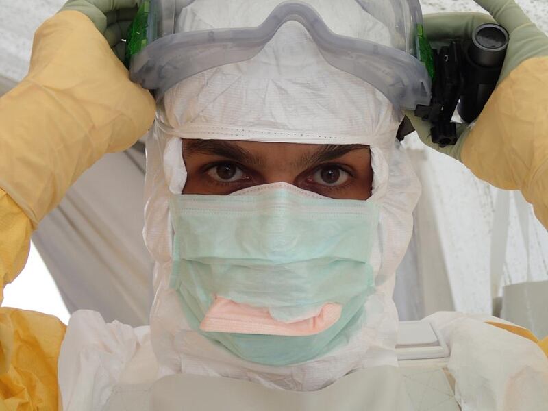 Dr Javid Abdelmoneim filming for the BBC documentary Ebola Frontline at Medecins Sans Frontieres’s case management centre, Kailahun, Sierra Leone. Fabio Basone / MSF