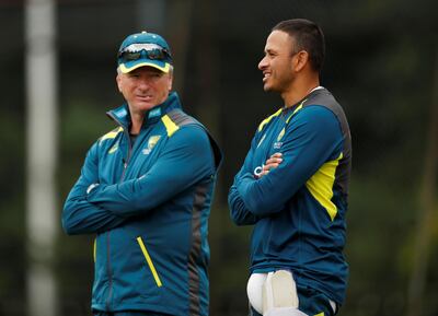 Cricket - Australia Nets - Edgbaston, Birmingham, Britain - July 30, 2019   Australia's Usman Khawaja and former Australia captain Steve Waugh during nets   Action Images via Reuters/Andrew Boyers