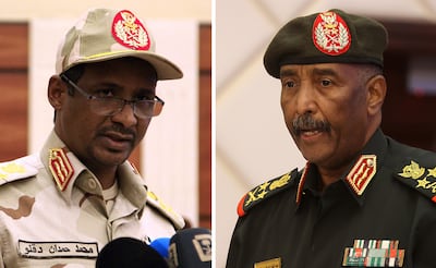 Sudan's Army chief Gen Abdel Fattah Al Burhan, right, and RSF paramilitary leader Gen Mohamed Dagalo. AFP