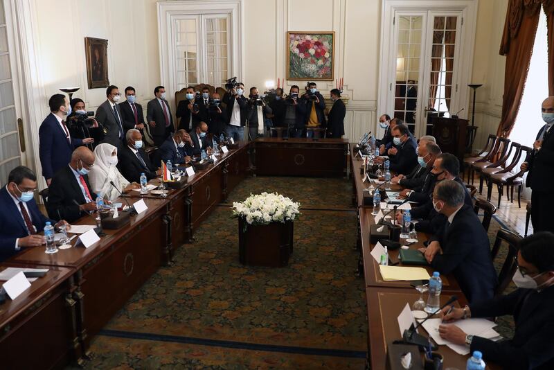 Egyptian Foreign Minister Sameh Shoukry meets with his Sudanese counterpart Maryam al-Sadiq al-Mahdi give a joint press conference after their meeting at the Tahrir Palace in Cairo. EPA