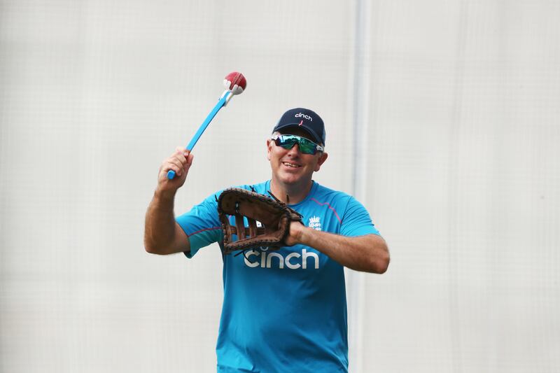 England coach Chris Silverwood during a nets session at the Gabba, Brisbane. PA