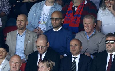 Erik ten Hag (left) with Mitchell van der Gaag (centre) and Steve McClaren (right) at Selhurst Park. PA