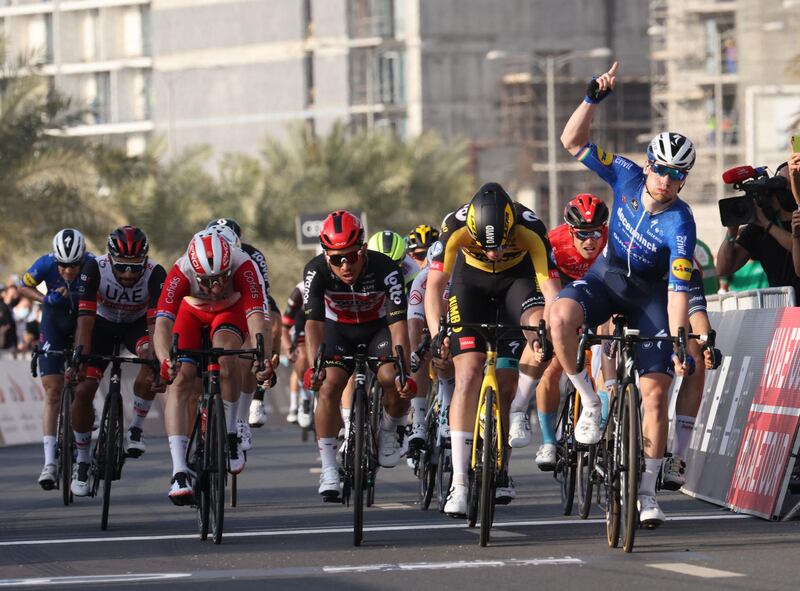 Irish rider Sam Bennet celebrates after winning Stage 4. AFP