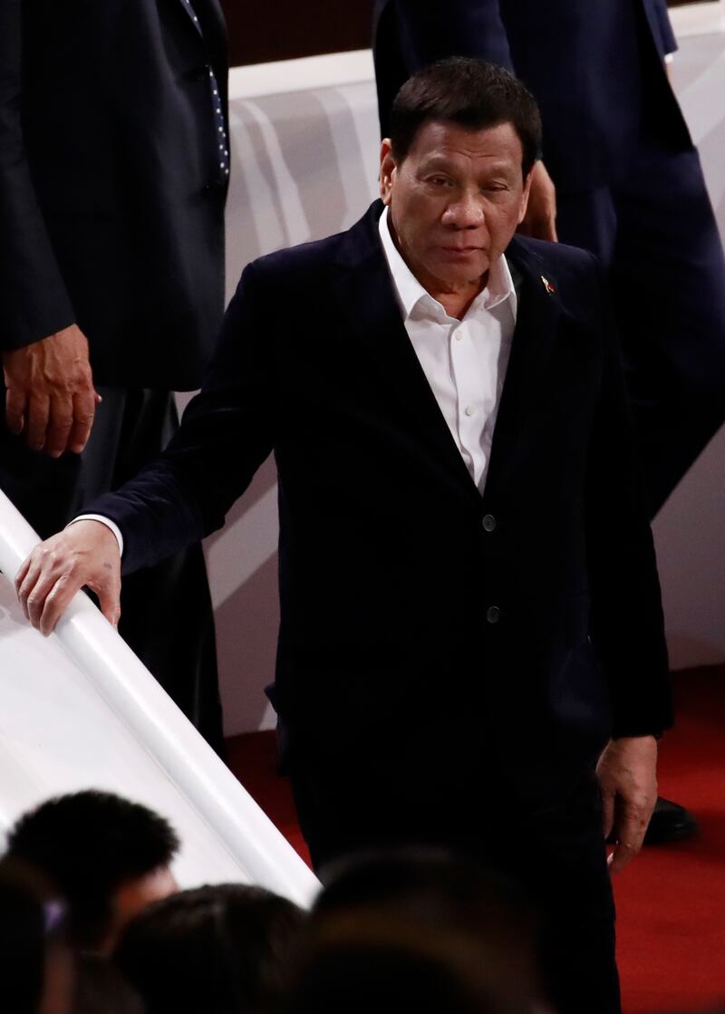 BEIJING, CHINA - AUGUST 30: Philippine President Rodrigo Duterte arrives for the FIBA Basketball World Cup 2019 opening ceremony at the Beijing National Aquatics Center or Water Cube on 30 August 2019, in Beijing, China. (Photo by HOW HWEE YOUNG - Pool/Getty Images)