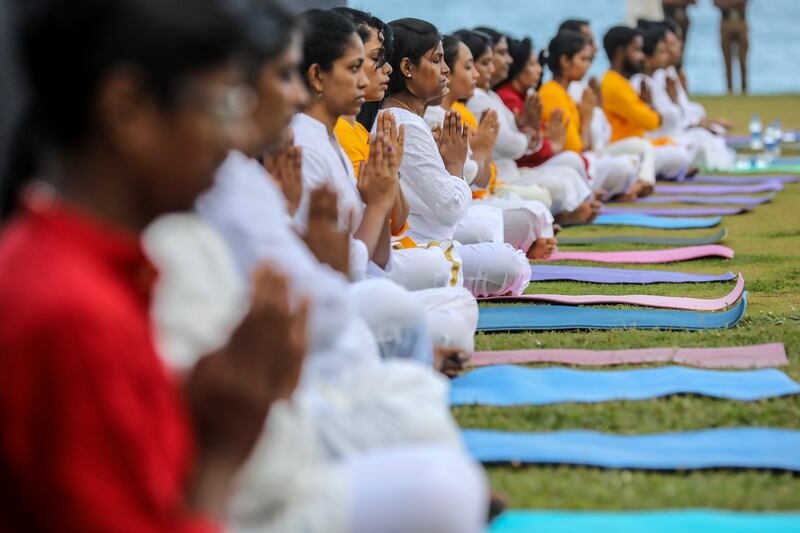 Yoga enthusiasts in Colombo, Sri Lanka, participate in a session organised by the High Commission of India to mark the International Day of Yoga. EPA 