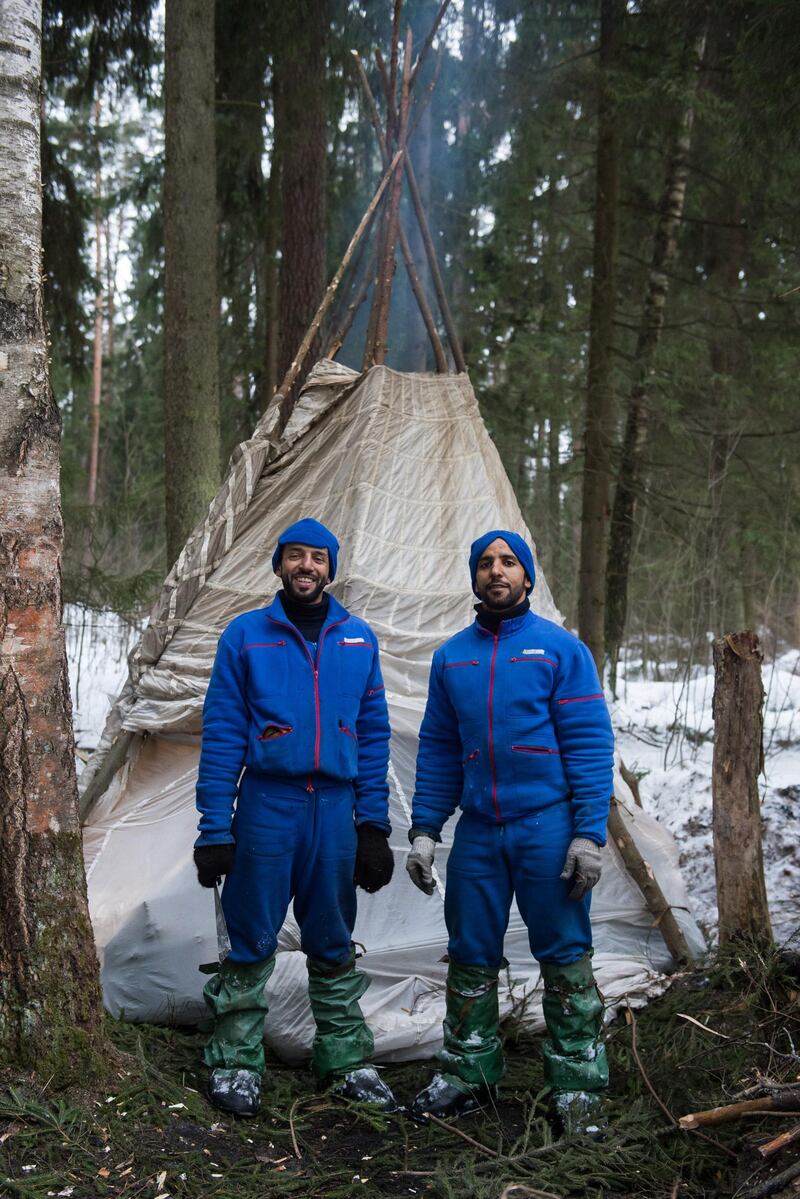 Sultan Al Neyadi (left) and Hazza Al Mansouri during winter survival training in Russia. Courtesy: Dubai Media Office 