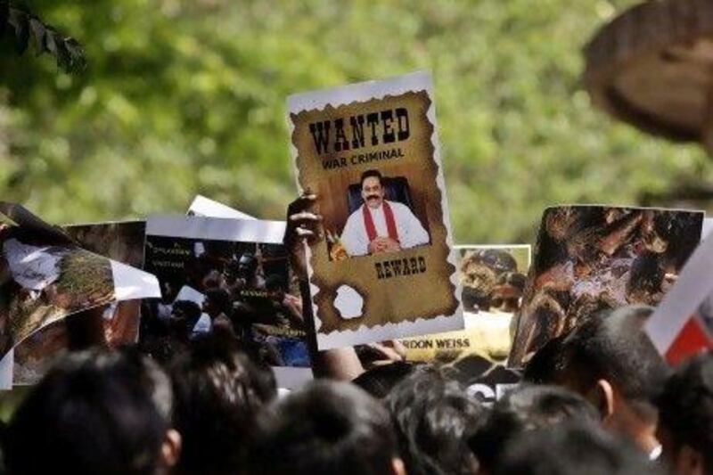 Tamil protesters in Mumbai accuse the government of the Sri Lankan president, Mahinda Rajapaksa, of committing atrocities in the final days of the 30-year civil war.