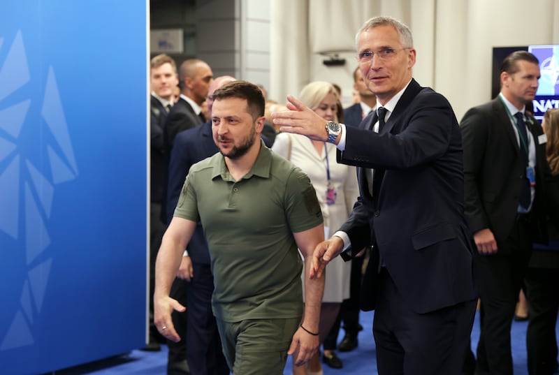 Ukrainian President Volodymyr Zelenskyy and Nato Secretary General Jens Stoltenberg at the summit in Vilnius, Lithuania on July 12. Getty Images