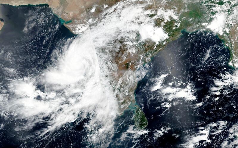 Satellite image released by Nasa shows cyclone Nisarga heading towards the western coast of India.  AP