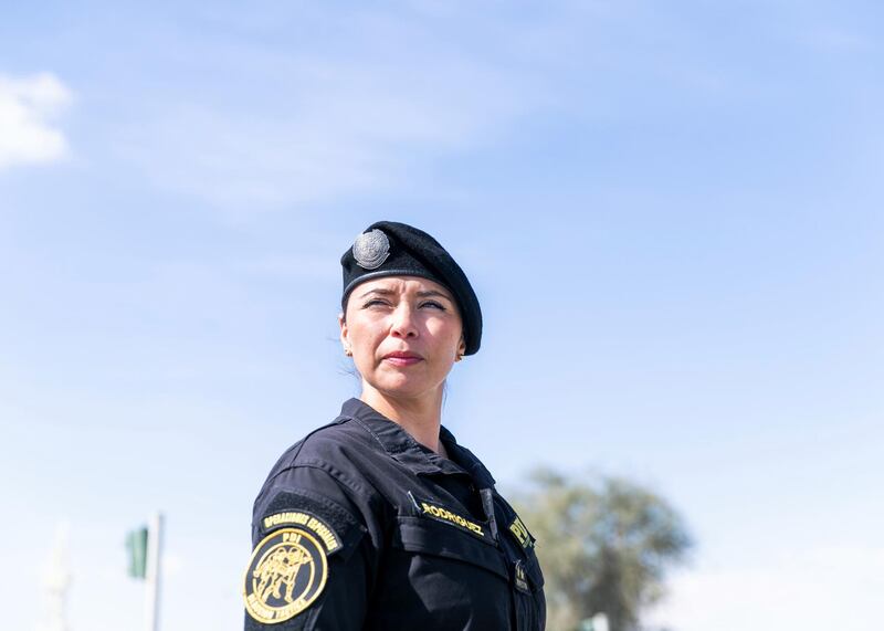 DUBAI, UNITED ARAB EMIRATES. 13 FEBRUARY 2020. 
Inspector Paula Rodrigues, 33, from the Metropolitan Reaction tactics Brigade  in the Chilean Police.

(Photo: Reem Mohammed/The National)

Reporter:
Section: