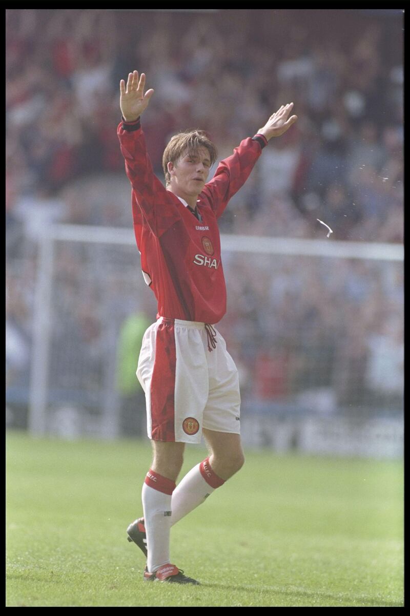(FILE PHOTO) Former Manchester United, Real Madrid, LA Galaxy, AC Milan, Paris Saint Germain and England midfielder David Beckham has announced his retirement from football at the end of the season 17 Aug 1996:  David Beckham of Manchester United in action during the Premier League match between Wimbledon and Manchester United at Selhurst Park in London. Manchester United went on to win the game by 0-3. Mandatory Credit: Mike Cooper/Allsport UK *** Local Caption ***  1251816.jpg