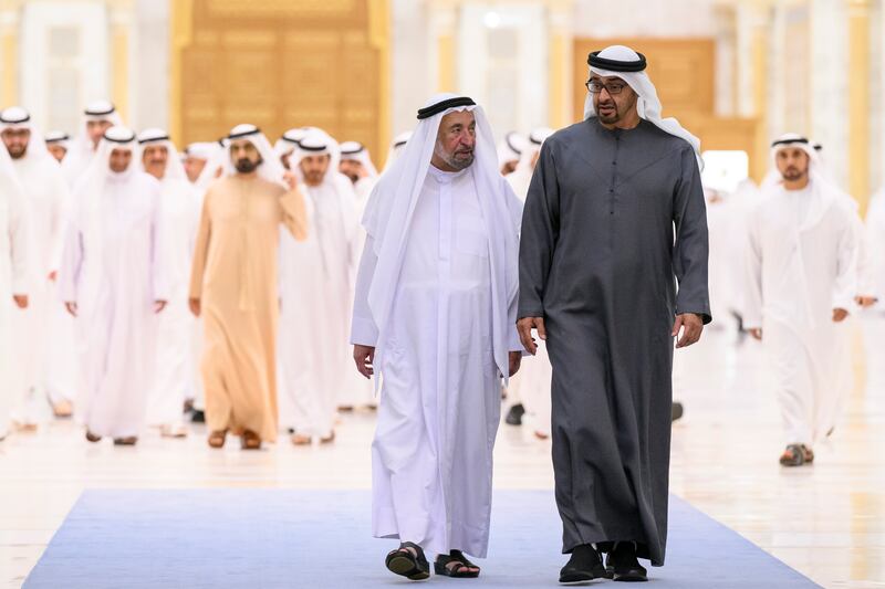 The President with Sheikh Dr Sultan bin Muhammad Al Qasimi and other Emirati rulers