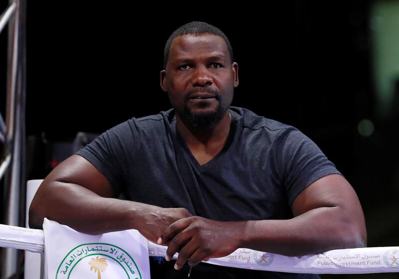 Former world heavyweight champion Hasim Rahman, trainer of Michael Hunter during the work out. Reuters