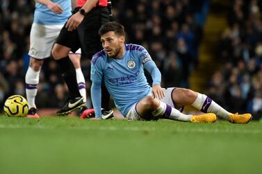 Manchester City's David Silva reacts during the English Premier League soccer match between Manchester City and West Ham at Etihad stadium in Manchester, England, Wednesday, Feb. 19, 2020. (AP Photo/Rui Vieira)