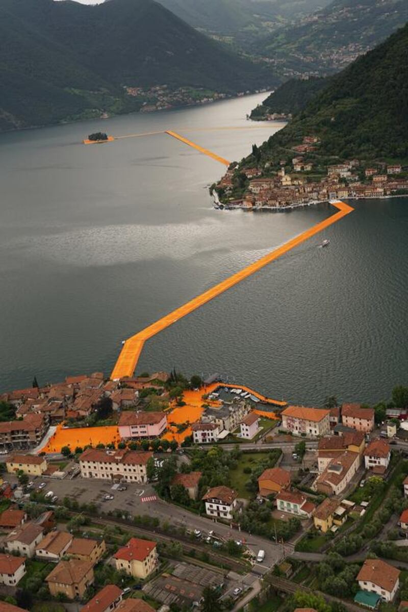 An aerial view of The Floating Piers taken on June 16, 2016. Images courtesy Wolfgang Wolz