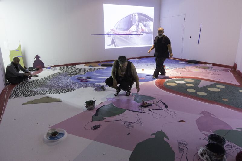   Do Art, Do It Now! will consist of a series of performances that mirror the working methods of the Dubai-based trio of artists Ramin and Rokni Haerizadeh and Hesam Rahmanian who created a large, multi-faceted installation for the exhibition. Chris Pike / The National