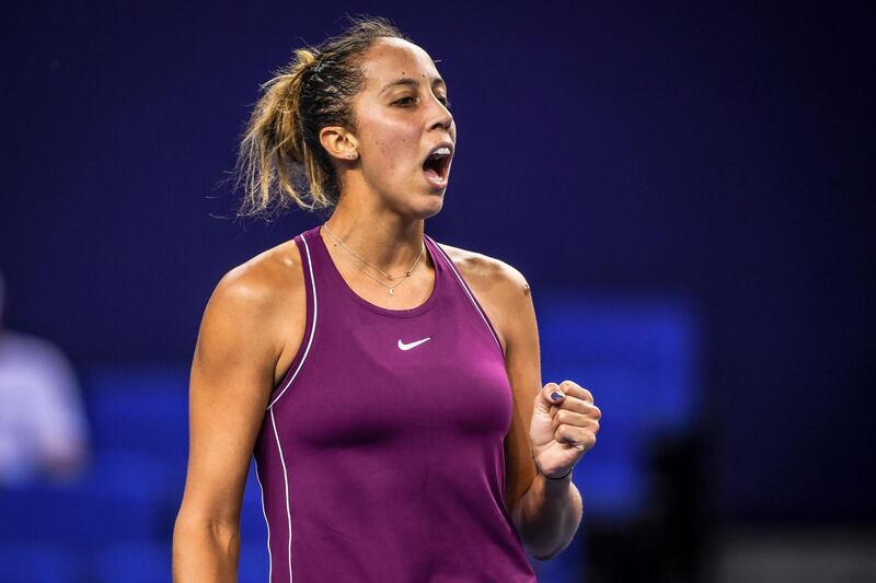 Madison Keys of the US reacts during her women's singles second round match against Daria Kasatkina of Russia in the Zhuhai Elite Trophy tennis tournament in Zhuhai, in south China's Guangdong province on October 31, 2018. China OUT
 / AFP / STR
