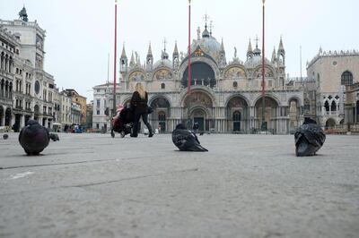 St. Mark's Square is virtually deserted after a decree orders for the whole of Italy to be on lockdown in an unprecedented clampdown aimed at beating the coronavirus, in Venice, Italy, March 10, 2020. REUTERS/Manuel Silvestri