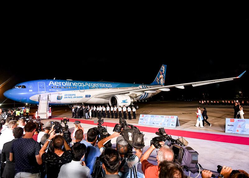 The Argentina squad arrive at Ezeiza International Airport. Getty