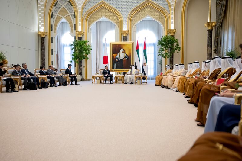 The leaders discussed the nations' historic bilateral relations, which date back more than 50 years to before the foundation of the UAE. Hamad Al Kaabi / Presidential Court 
