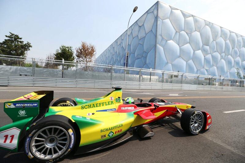 Lucas di Grassi of Brazil won the inaugural Formula E race in Beijing, China on Saturday. How Hwee Young / EPA