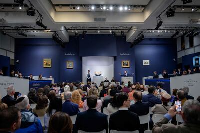 Sotheby’s auctioneer Benjamin Doller takes bids during the Codex Sassoon sale at Sotheby’s in New York. AFP