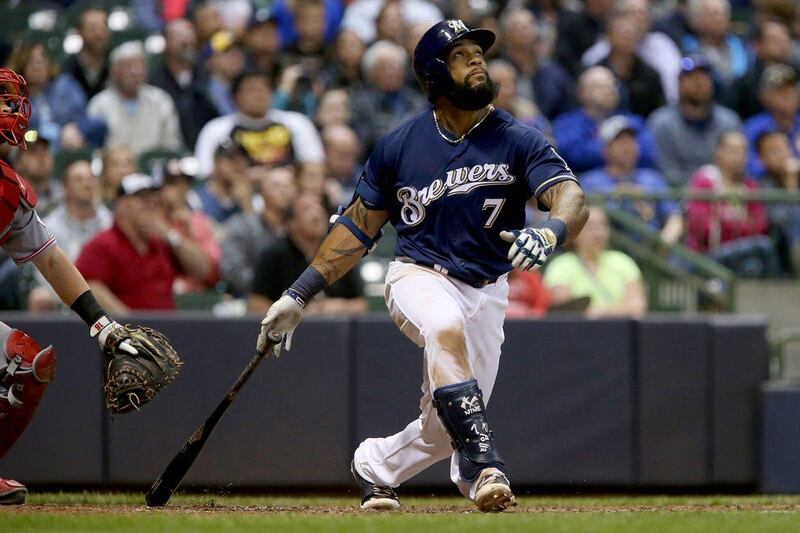 Eric Thames of the Milwaukee Brewers hits a home run in the sixth inning against the Cincinnati Reds. Dylan Buell / Getty Images
