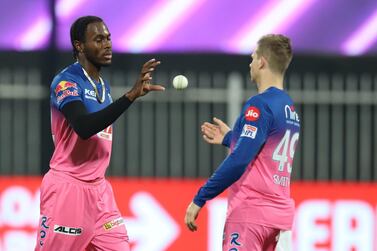 Jofra Archer of Rajasthan Royals during match 9 season 13 of the Dream 11 Indian Premier League (IPL) between Rajasthan Royals and Kings XI Punjab held at the Sharjah Cricket Stadium, Sharjah in the United Arab Emirates on the 27th September 2020. Photo by: Deepak Malik / Sportzpics for BCCI
