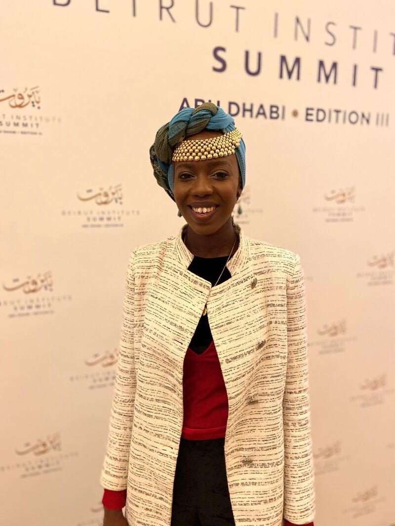 Emi Mahmoud was recognised for her advocacy work by the Beirut Institute Summit in Abu Dhabi. Samia Badih / The National