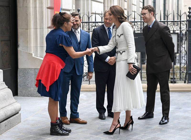 The Princess of Wales shakes hands with artist Tracey Emin, who was commissioned to create an artwork for the gallery’s new doors. Getty
