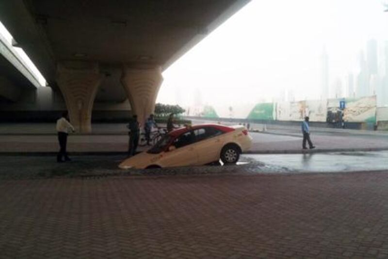 A taxi driver was given a scare yesterday when a sinkhold opened up on the Palm Jumeirah.