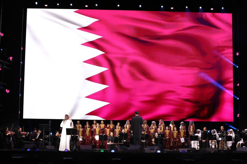 Mansoor Al Muhannadi sings as part of a musical performance for Qatar Day at Jubilee Park, Expo 2020 Dubai. All photos: Chris Whiteoak / The National