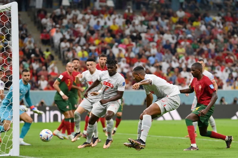 Manuel Akanji scores for Switzerland. Getty