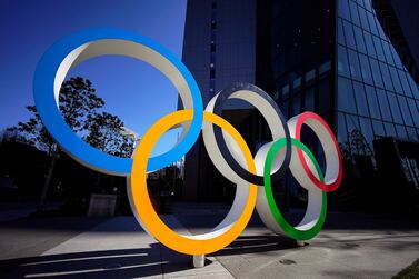 The Olympic Rings monument in front of the Japan Olympic Committee headquarters in Tokyo, Japan. EPA
