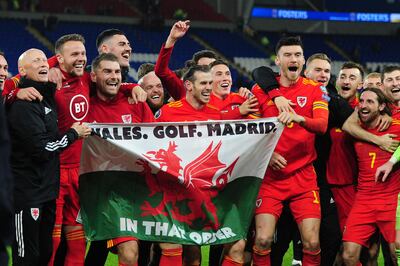 CARDIFF, WALES - NOVEMBER 19: Wales celebrate at full time during the UEFA Euro 2020 Group E Qualifier match between Wales and Hungary at the Cardiff City Stadium on November 19, 2019 in Cardiff, Wales. (Photo by Athena Pictures/Getty Images)