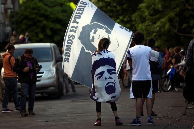 Fans of Diego Maradona show their support as Maradona is transferred from La Plata to Buenos Aires for his operation. EPA